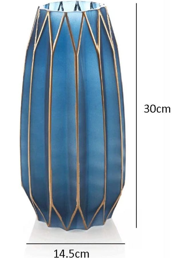 XiuWoo Creative Phnom Penh Glass Vase Blue/Gold 30 x 14.5cm  - Image 2