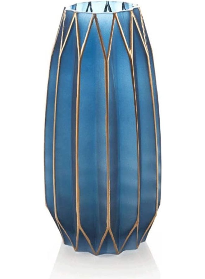 XiuWoo Creative Phnom Penh Glass Vase Blue/Gold 30 x 14.5cm  - Image 1