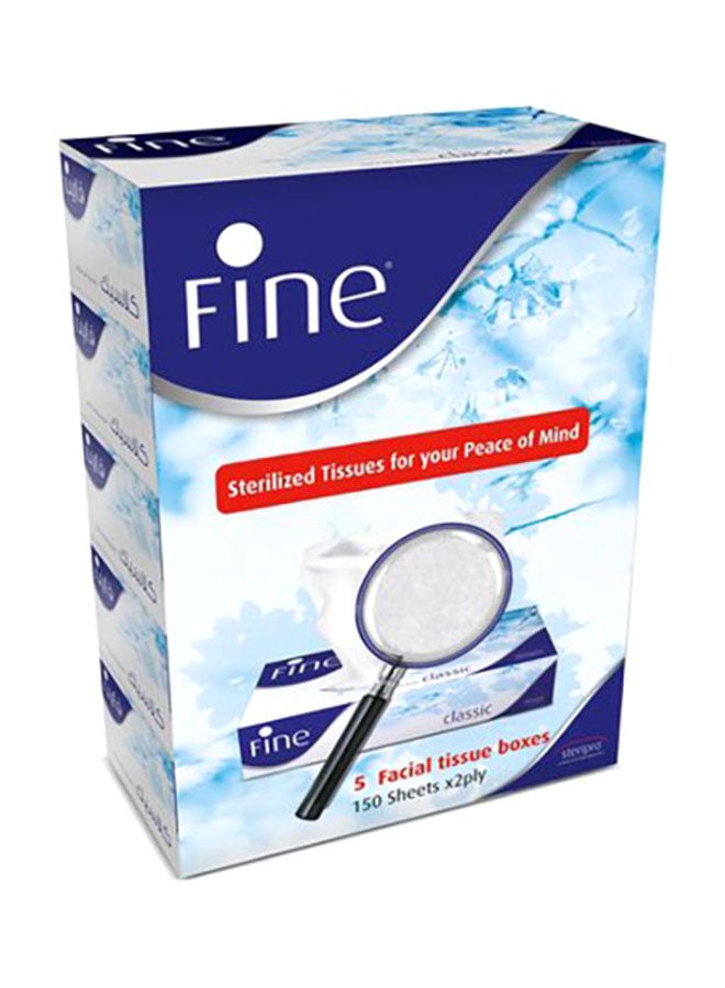 Fine 150-Piece Sterlized Facial Tissue Set Pack Of 5 White  - Image 1