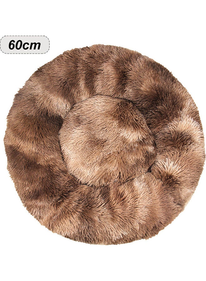 سرير دائري مبطن من الفراء الصناعي للحيوانات الأليفة بني - Image 1