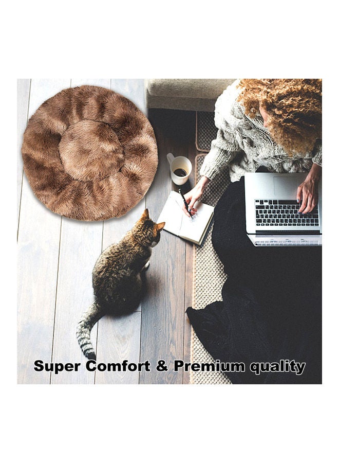 سرير دائري مبطن من الفراء الصناعي للحيوانات الأليفة بني - Image 5