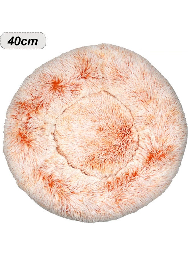 سرير دائري مبطن من الفراء الصناعي للحيوانات الأليفة برتقالي / أبيض - Image 1
