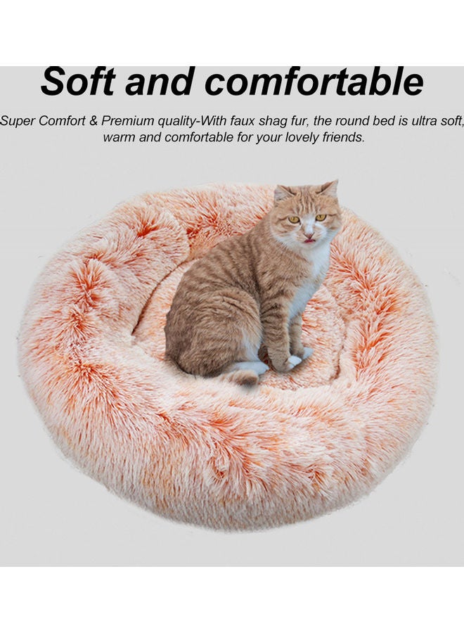 سرير دائري مبطن من الفراء الصناعي للحيوانات الأليفة برتقالي / أبيض - Image 3