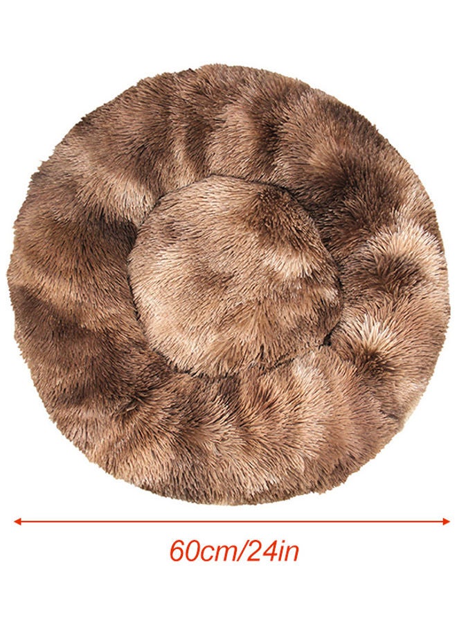 سرير دائري مبطن من الفراء الصناعي للحيوانات الأليفة بني - Image 3