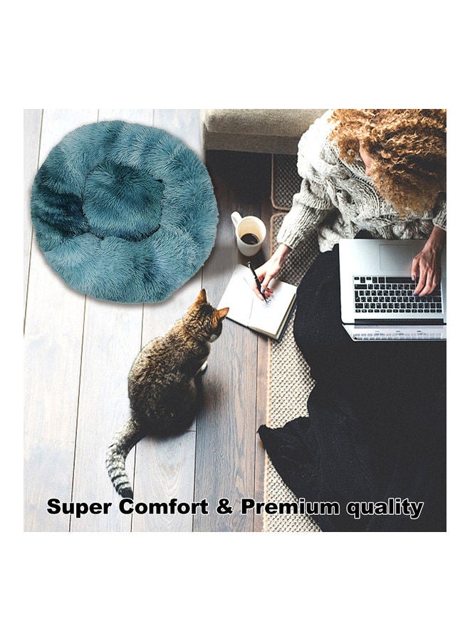 سرير من الفراء الصناعي بتصميم دائري للحيوانات الأليفة أزرق - Image 4