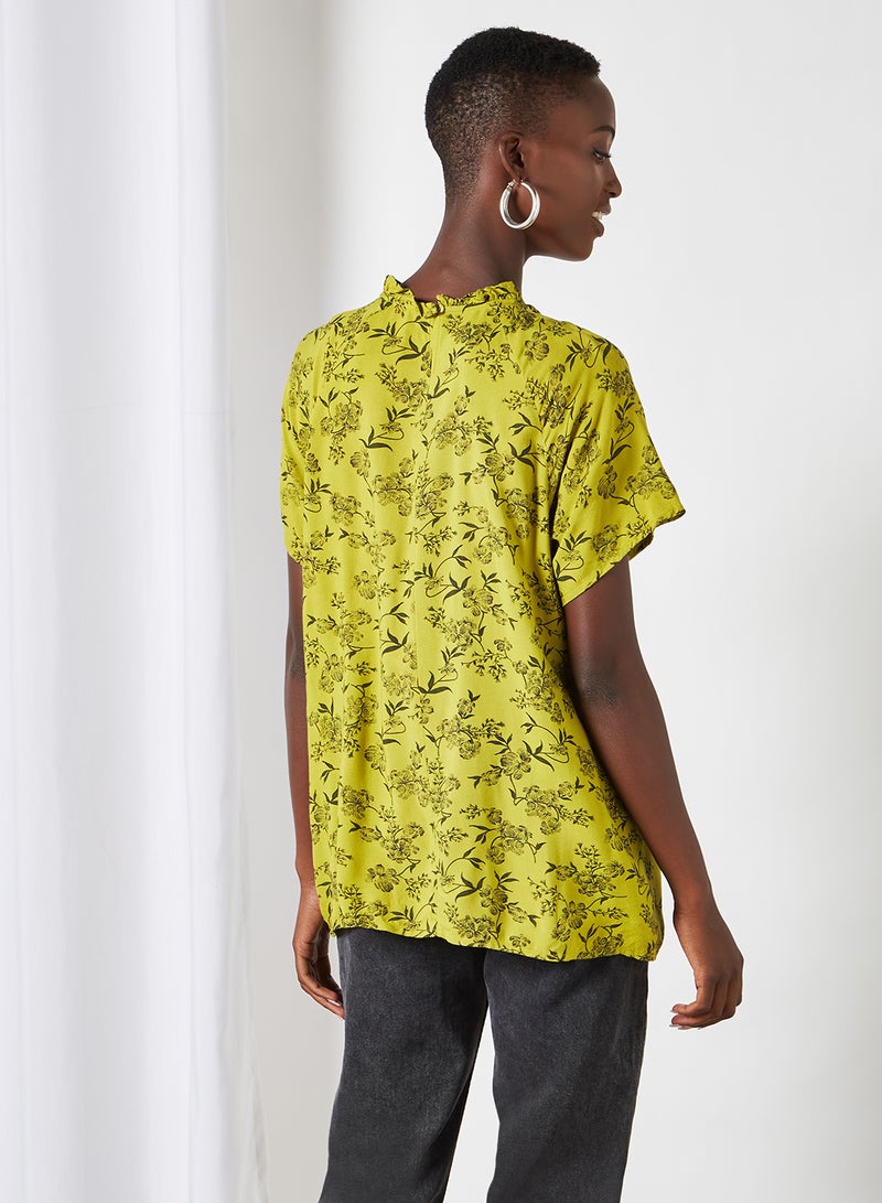 Aila - Turtle Neck Printed Blouse Top Green Floral - Image 1