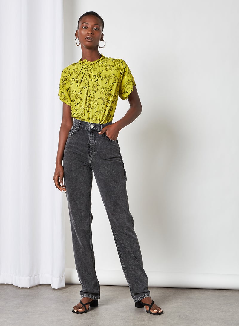 Aila - Turtle Neck Printed Blouse Top Green Floral - Image 1