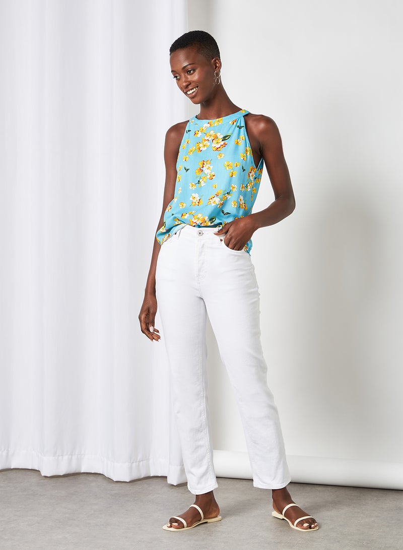 Aila Halter Neck Floral Pattern Blouse Top Sky Blue  - Image 3
