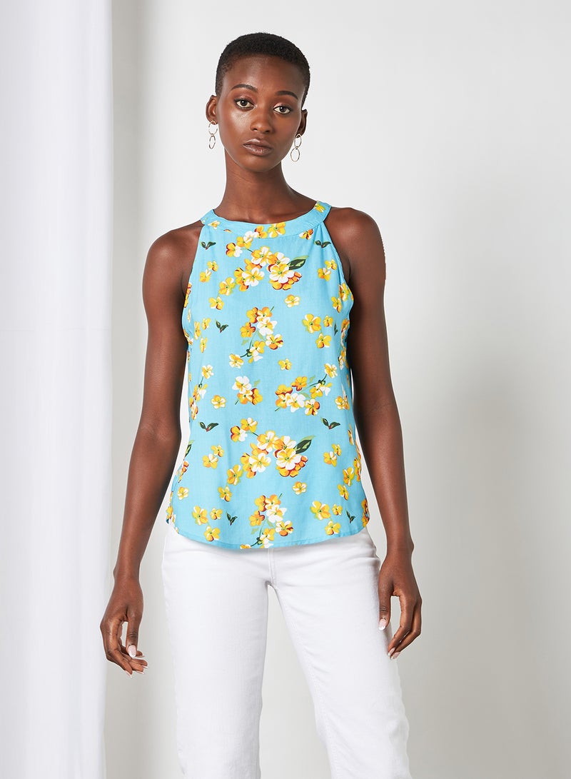 Aila Halter Neck Floral Pattern Blouse Top Sky Blue  - Image 4