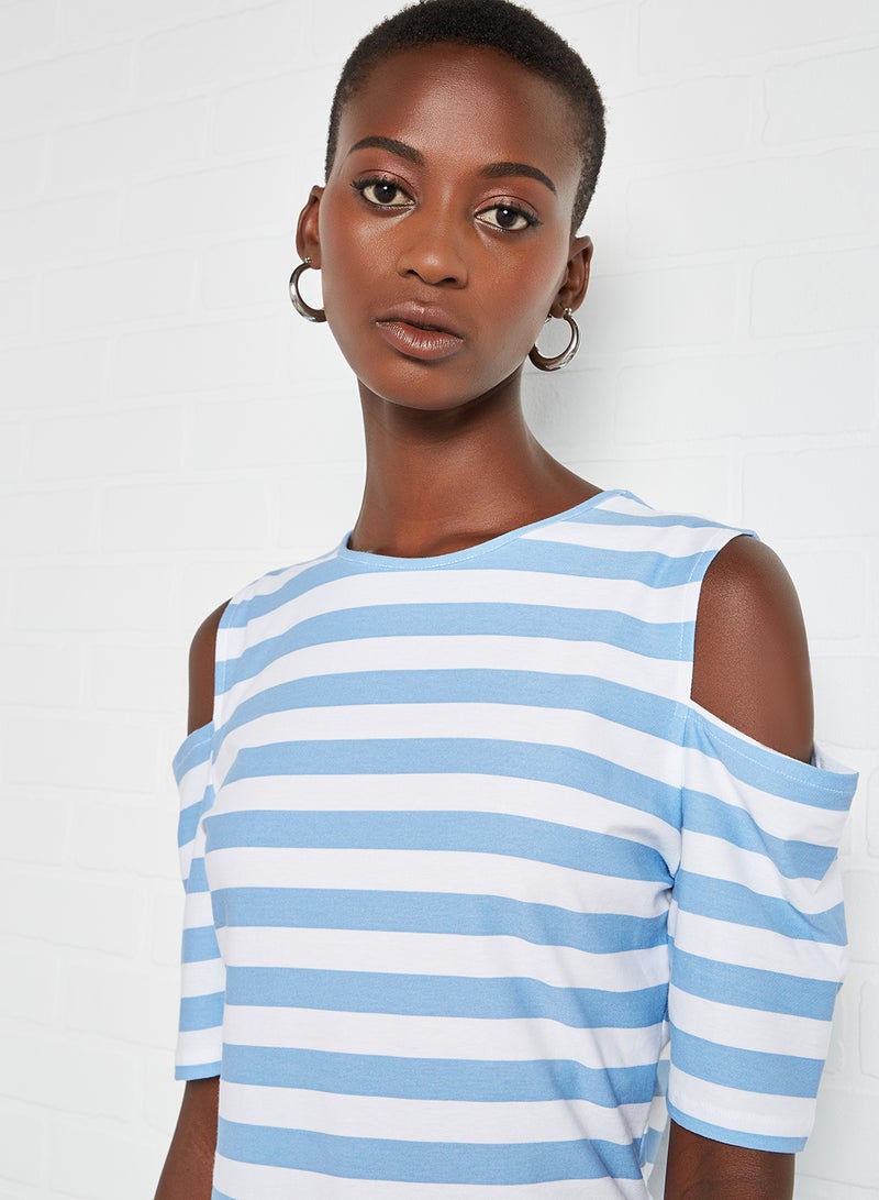 Aila Round Neck Striped Pattern Blouse Top Blue/White  - Image 4