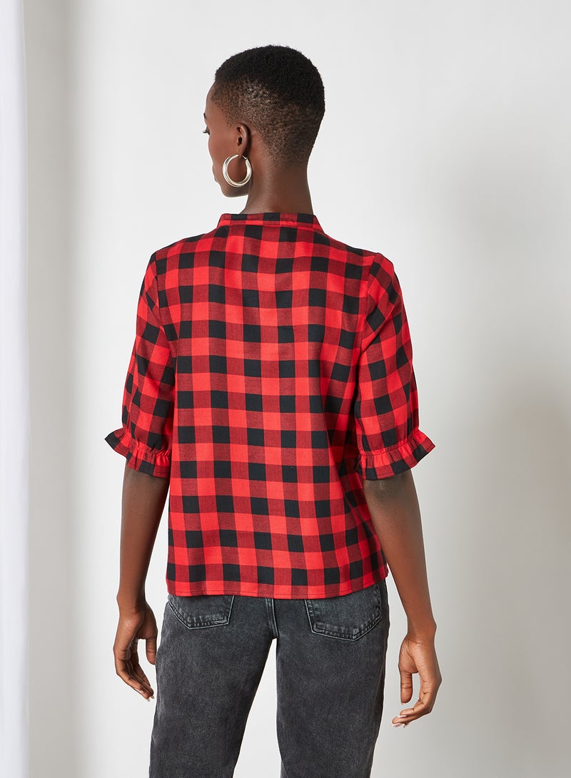 Aila Casual Checked Blouse Top Red  - Image 2