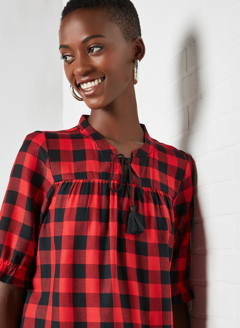Aila Casual Checked Blouse Top Red  - Image 4