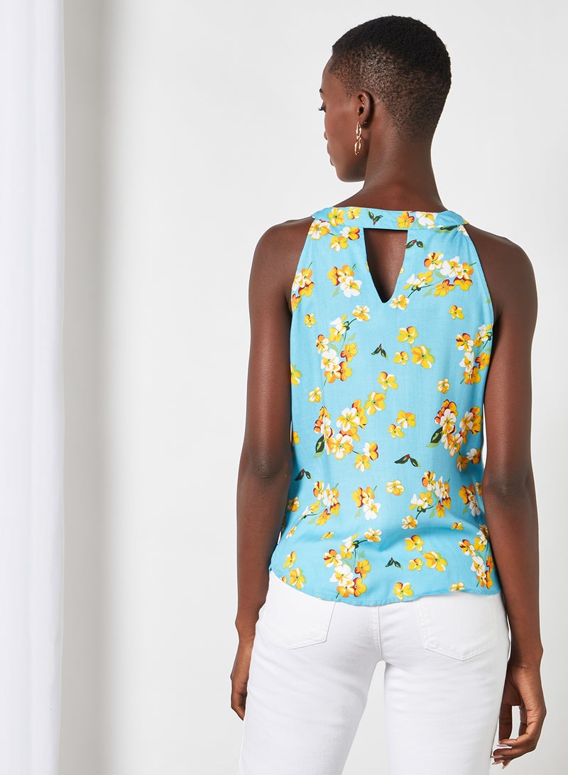 Aila Halter Neck Floral Pattern Blouse Top Sky Blue  - Image 2