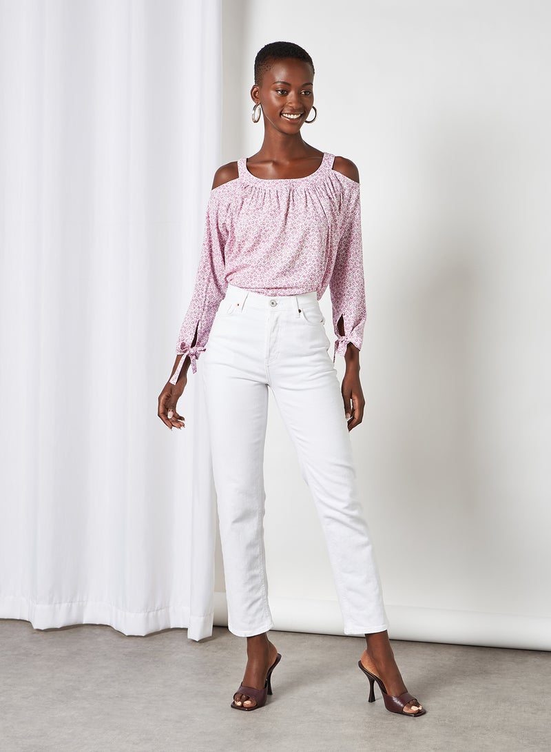 Aila - Casual Printed Blouse Top White Aop - Image 1