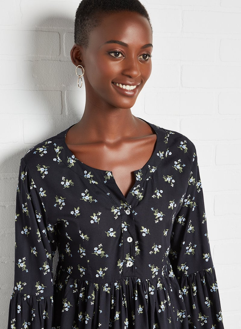 Aila Mandarin Neck Printed Blouse Top Black Aop - Image 4