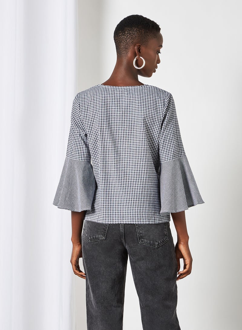 Aila V-Neck Flared Sleeve Printed Top AOP Black  - Image 2