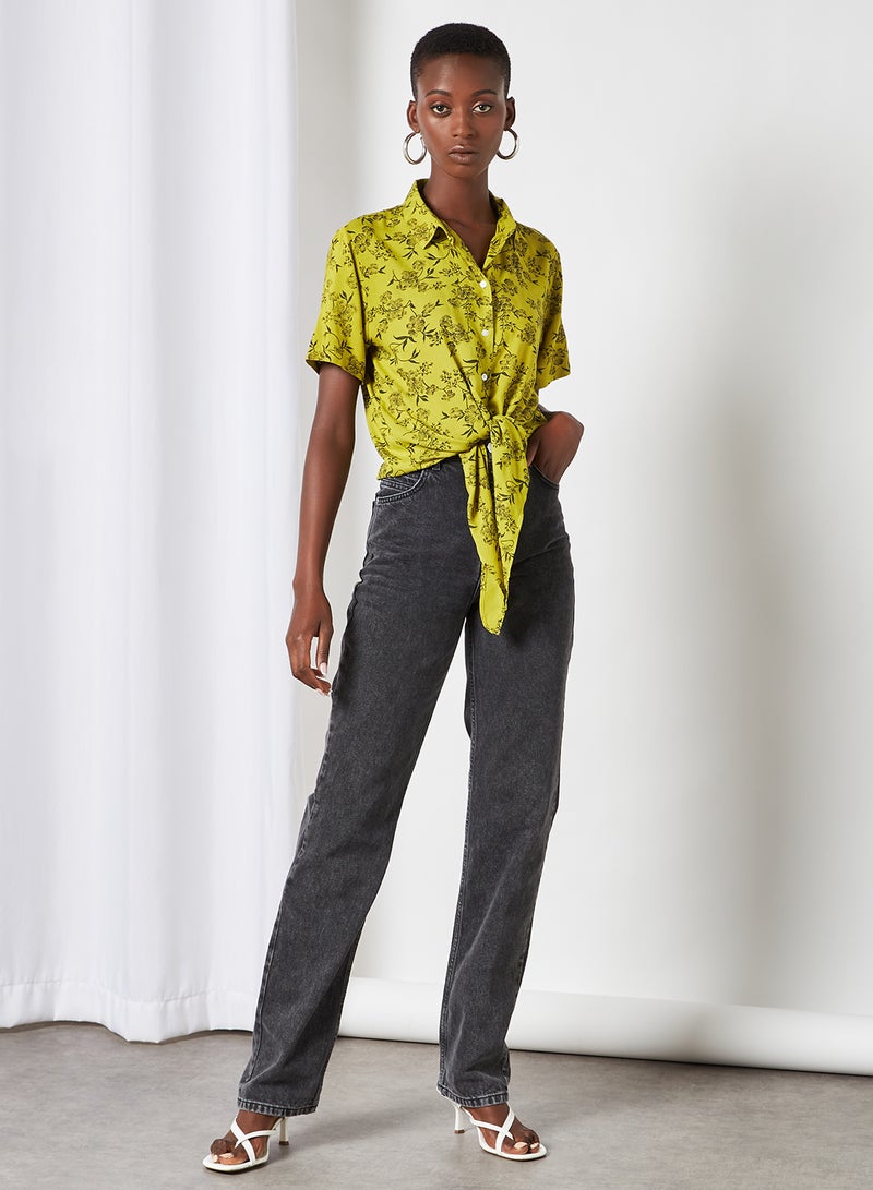 Aila Casual Short Sleeve Floral Knot Shirt Green Floral  - Image 3