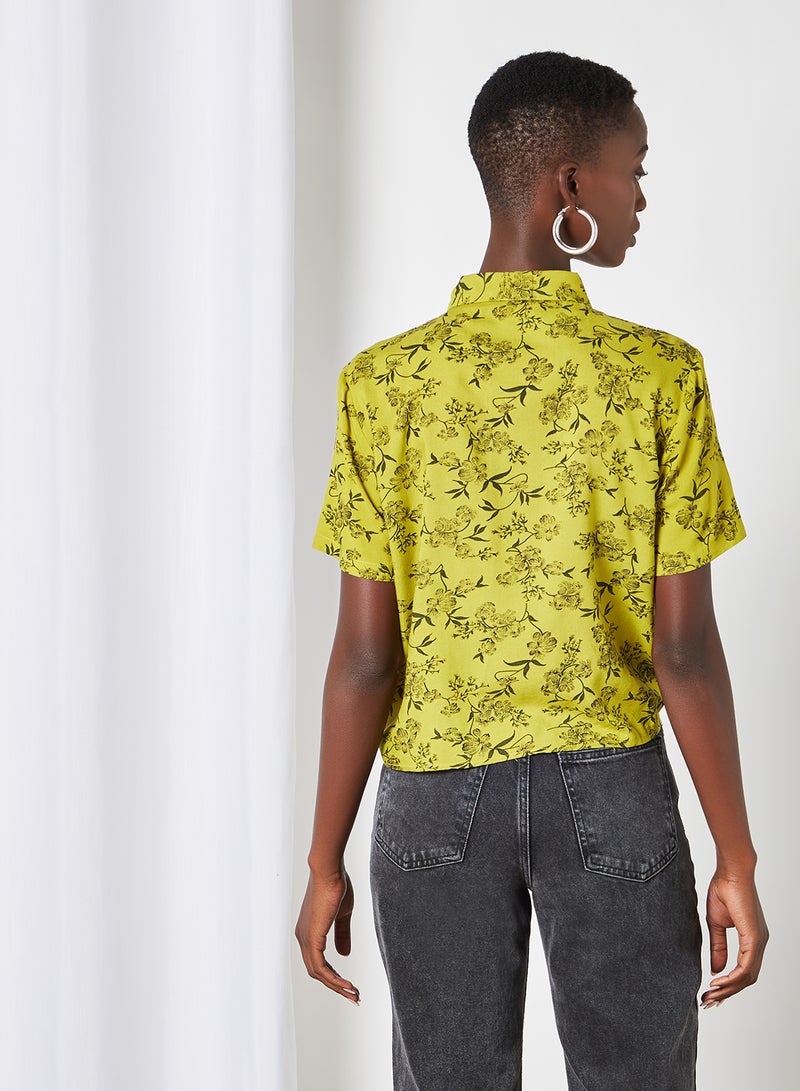 Aila Casual Short Sleeve Floral Knot Shirt Green Floral  - Image 2