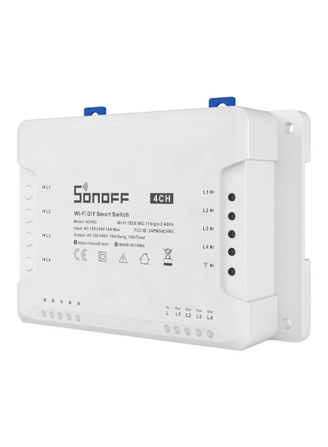 SONOFF Sonoff 4CH R3 Smart Switch, 4 Independent Channel Wifi Remote Control Switch, LAN Control, Self-Lock / Lock Mode, Alexa Compatible, Google Home Assistant white  - Image 1