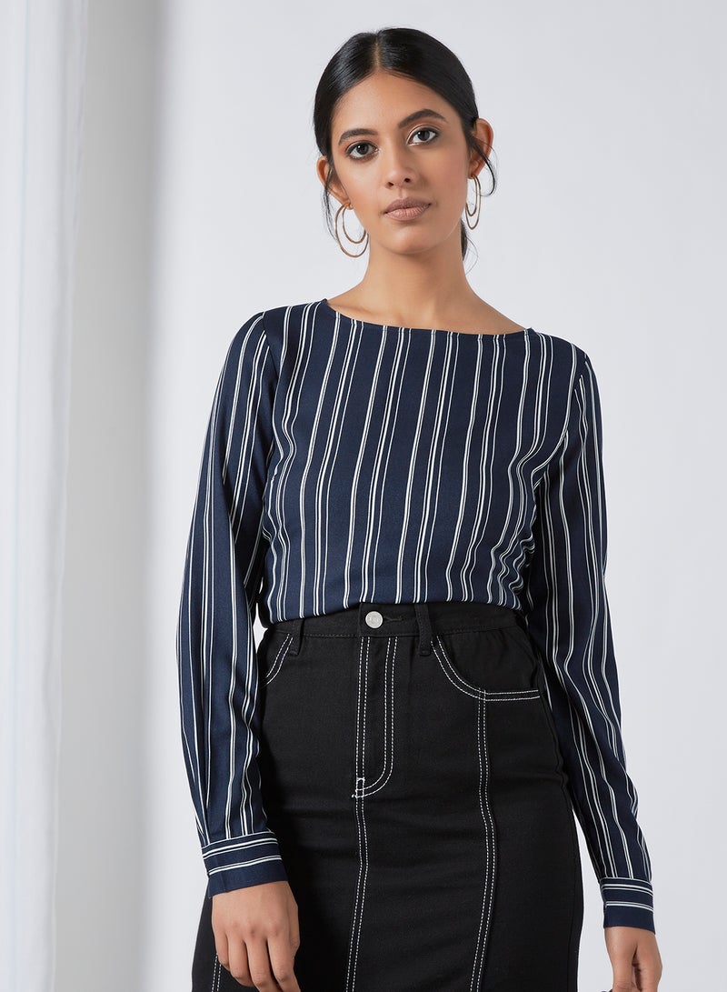 Aila Casual Long Sleeves Striped Blouse Top Blue Stripe  - Image 1