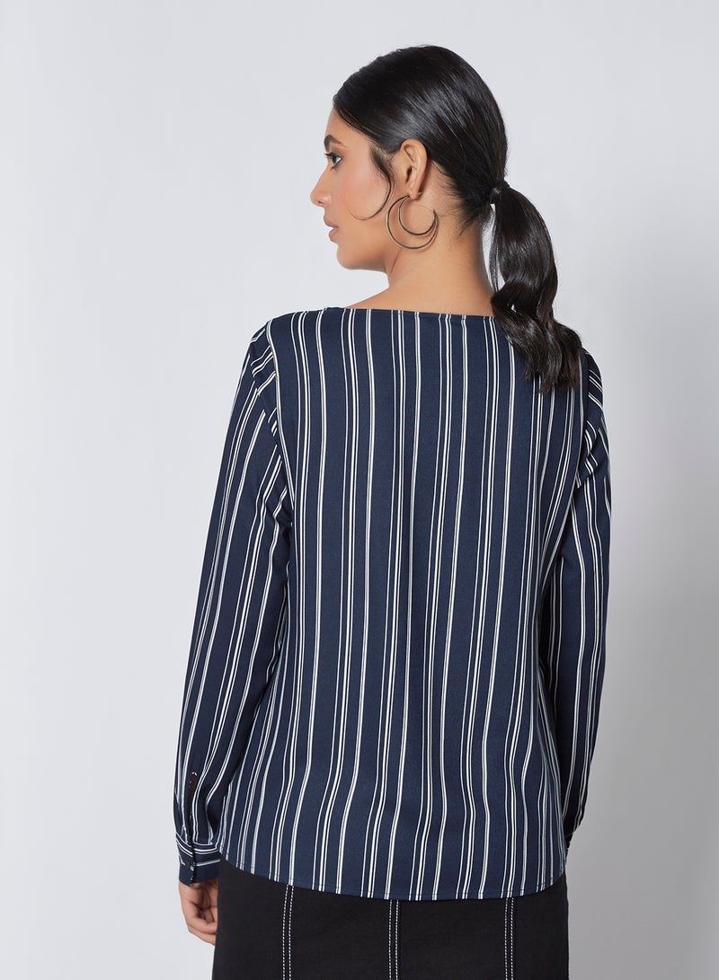 Aila Casual Long Sleeves Striped Blouse Top Blue Stripe  - Image 2