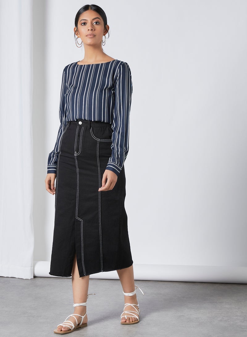 Aila Casual Long Sleeves Striped Blouse Top Blue Stripe  - Image 3