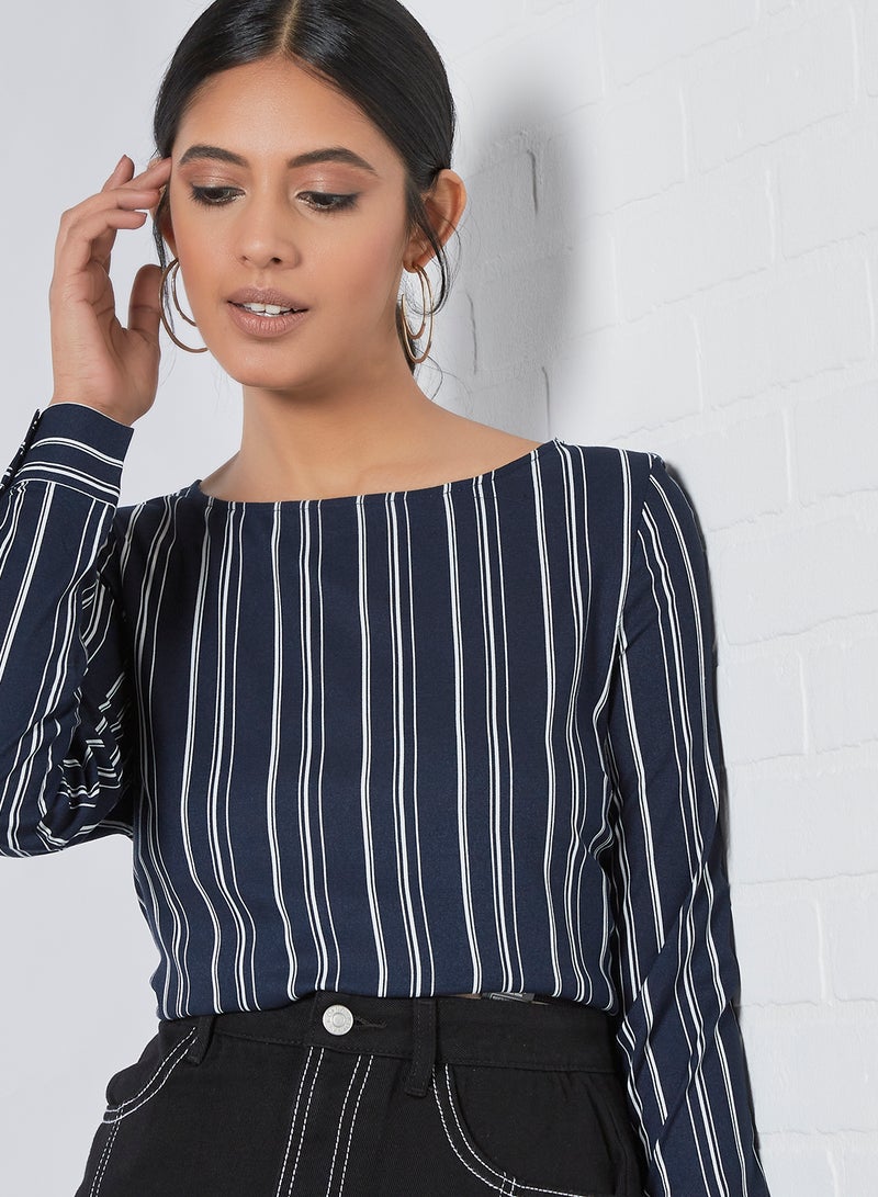 Aila Casual Long Sleeves Striped Blouse Top Blue Stripe  - Image 4
