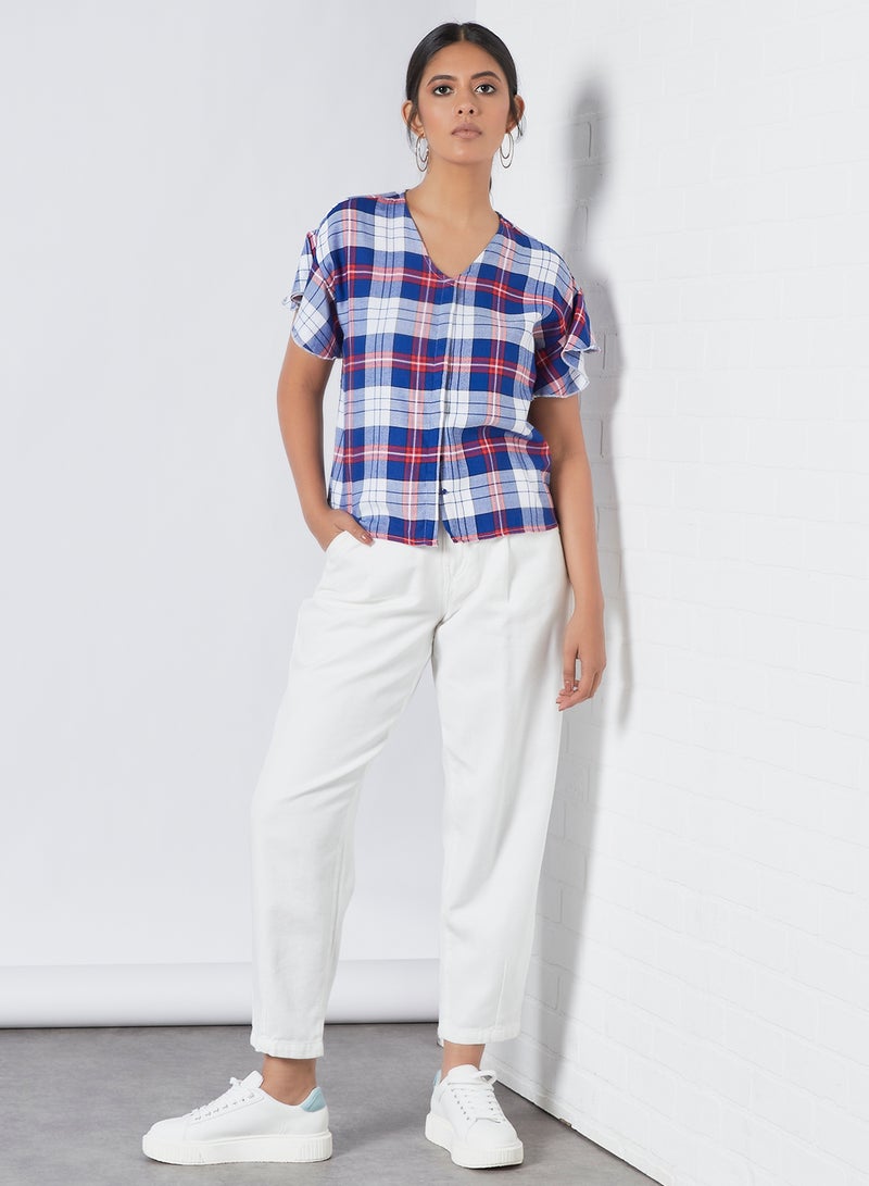 Aila Casual V-Neck Blouse Top Blue Multicolour  - Image 2
