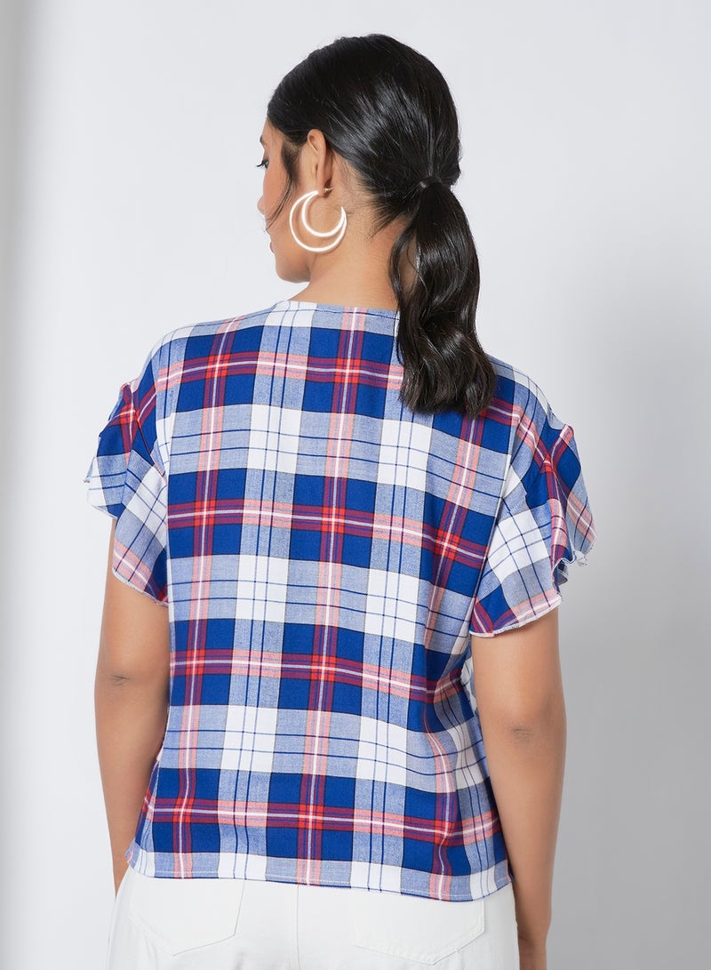 Aila Casual V-Neck Blouse Top Blue Multicolour  - Image 3