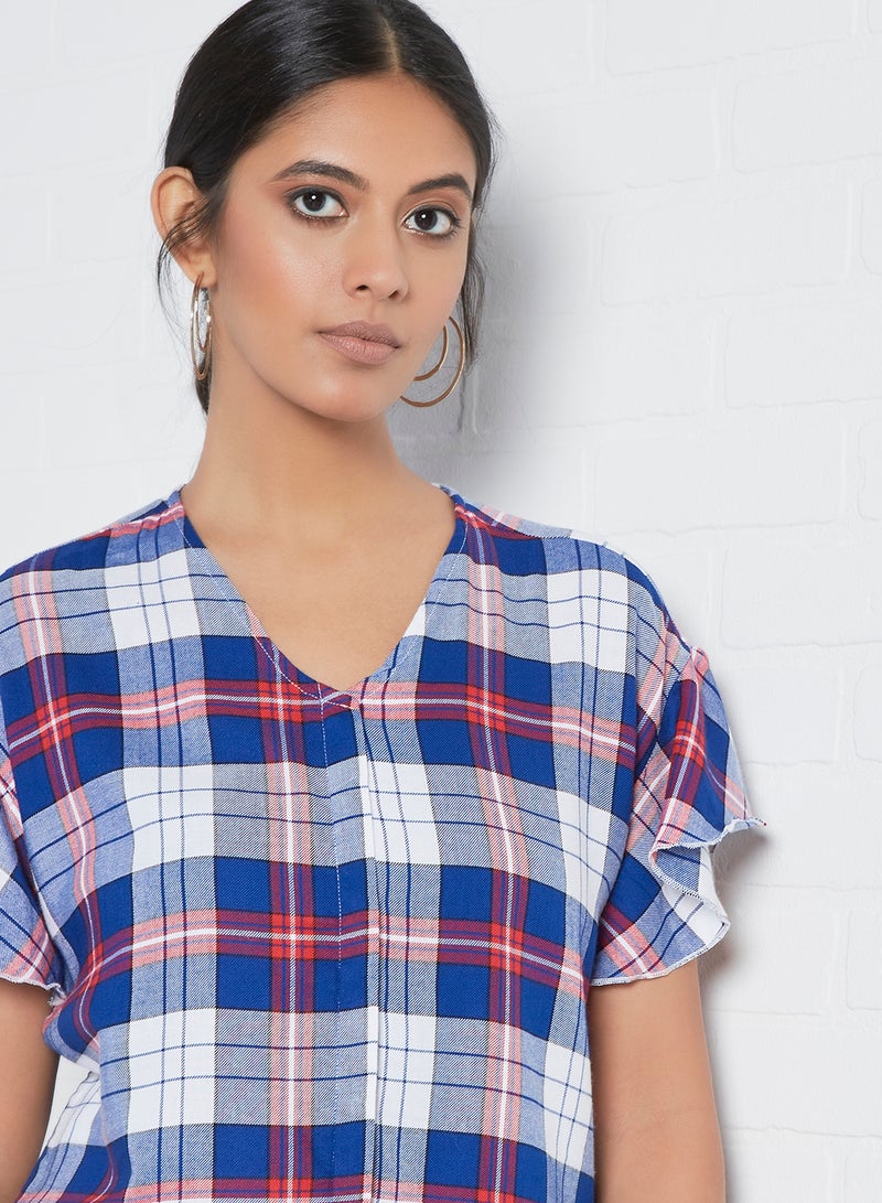 Aila Casual V-Neck Blouse Top Blue Multicolour  - Image 4