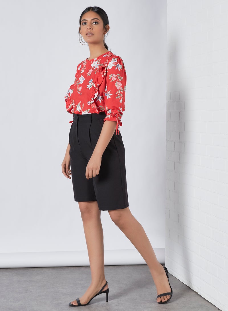 آيلا بلوزة كاجوال مطبوعة بفتحة رقبة مستديرة أحمر مطبوع بالكامل . - Image 2