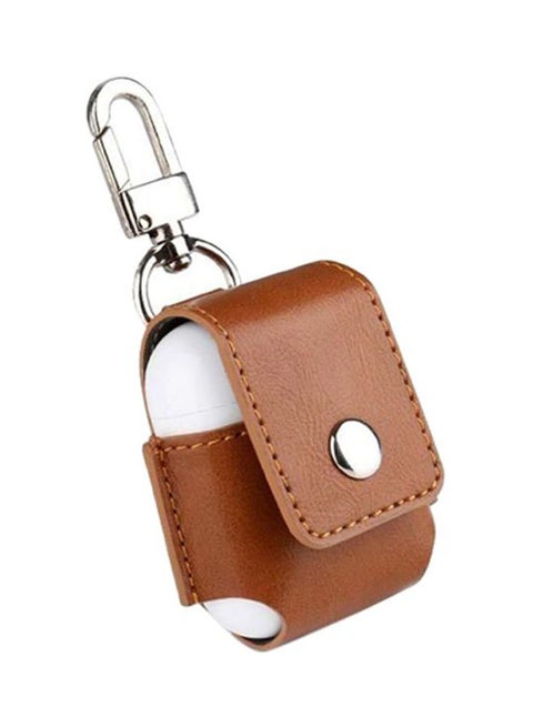 Faux Leather Bag With Keychain For Apple EarPods Brown/Silver