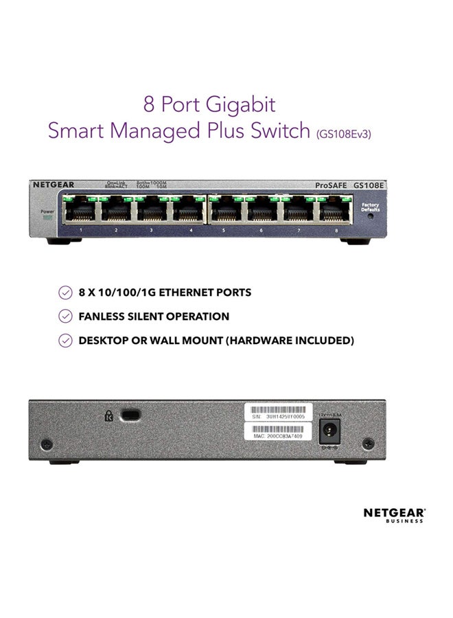 NETGEAR - 8-Port Gigabit Ethernet Smart Managed Plus Switch Grey - Image 1