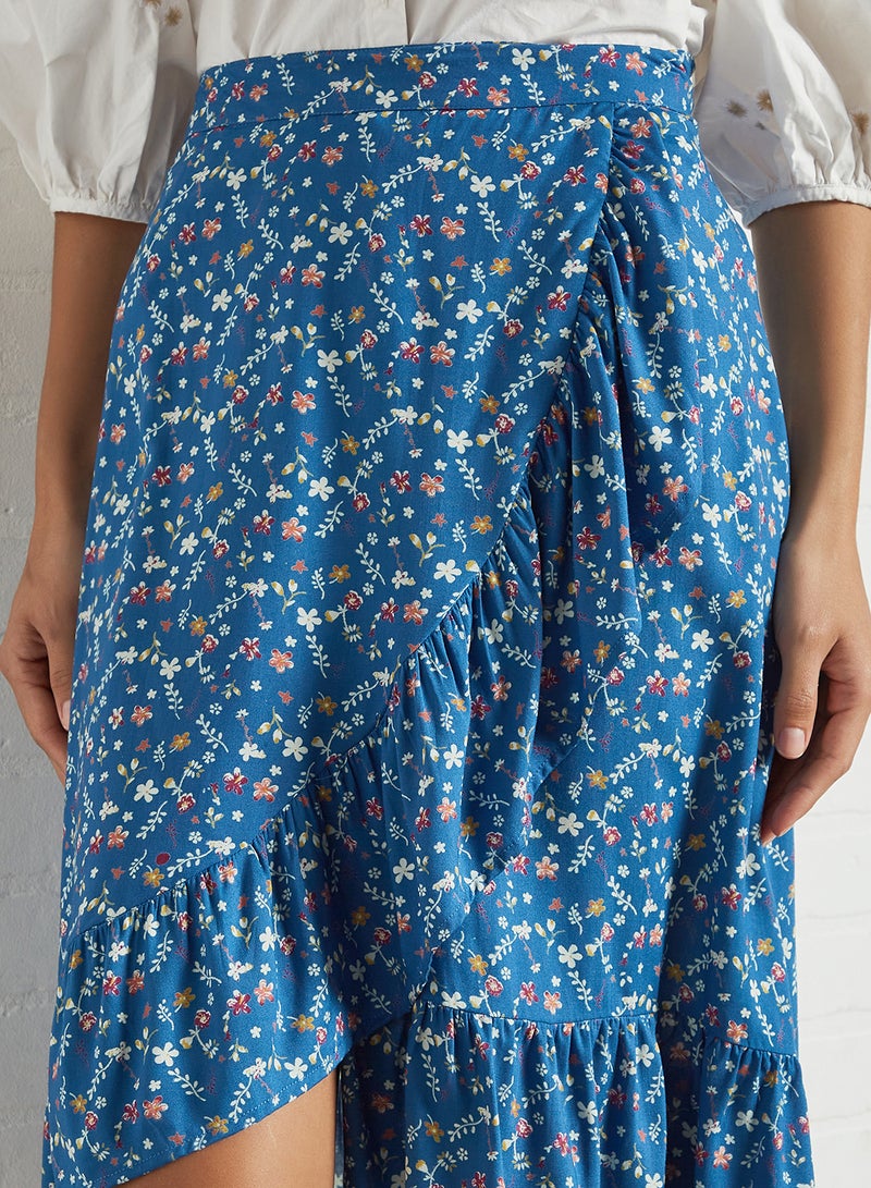 Aila - Fashionable Floral Pattern Flared Skirt Blue Aop - Image 1