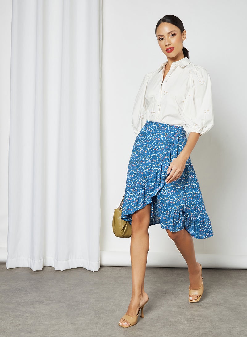 Aila - Fashionable Floral Pattern Flared Skirt Blue Aop - Image 1