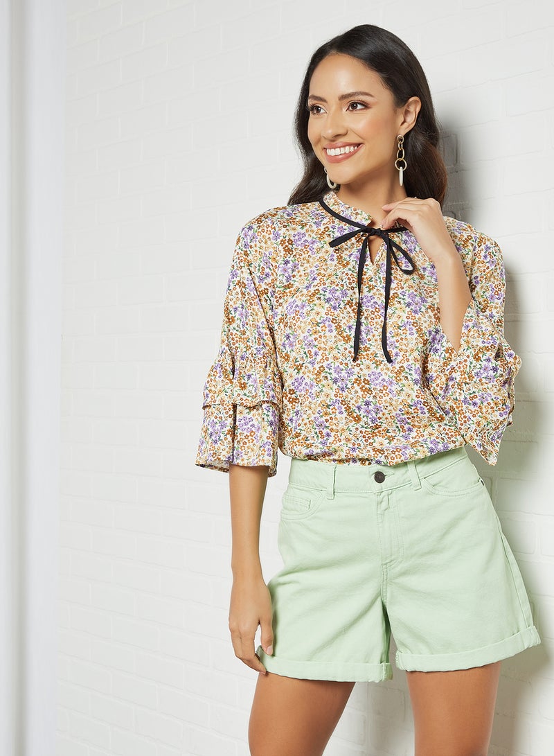 Aila Floral Pattern Keyhole Neck Blouse Top Multicolour Aop  - Image 1