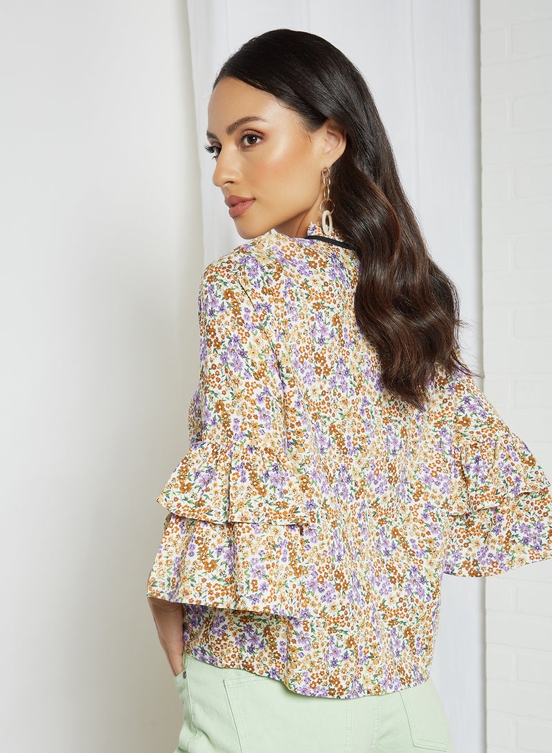 Aila Floral Pattern Keyhole Neck Blouse Top Multicolour Aop  - Image 2