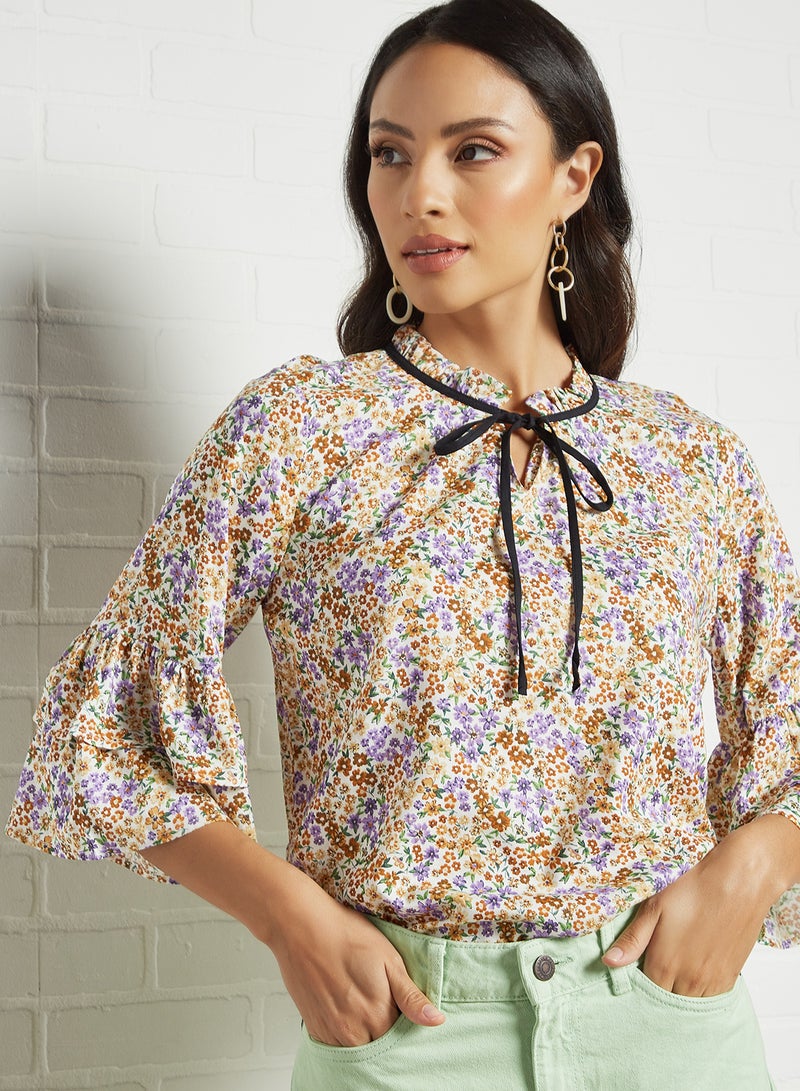 Aila Floral Pattern Keyhole Neck Blouse Top Multicolour Aop  - Image 4