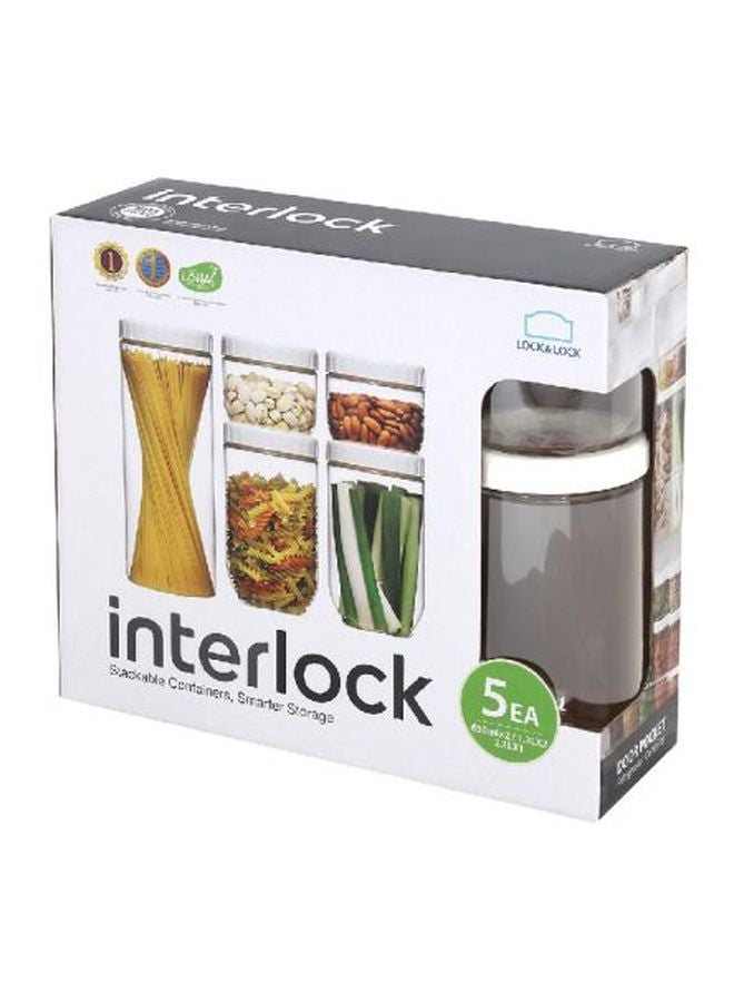 Set Of 5 Interlock Food Containers Clear Containers 620 Ml, Containers 1.3 L, Containers 2.1Liters