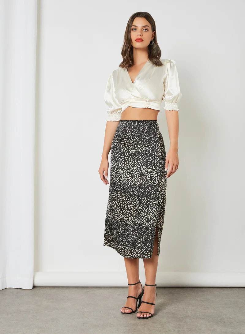 BRAVE SOUL Leopard Print Midi Skirt