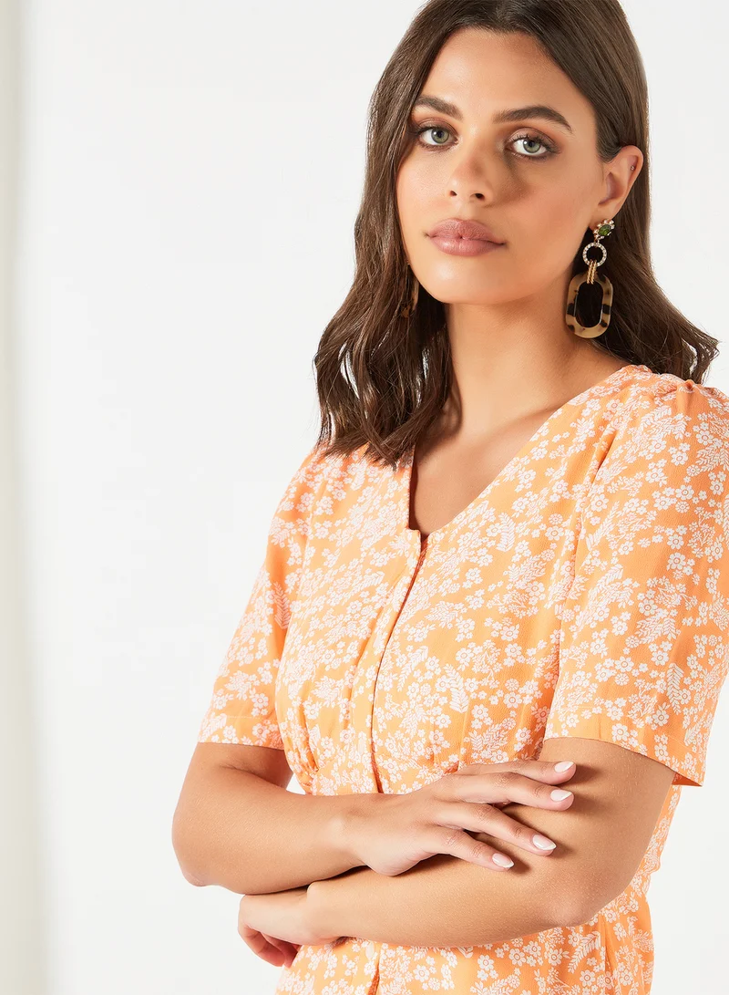 AND Floral Button-Down Dress Orange