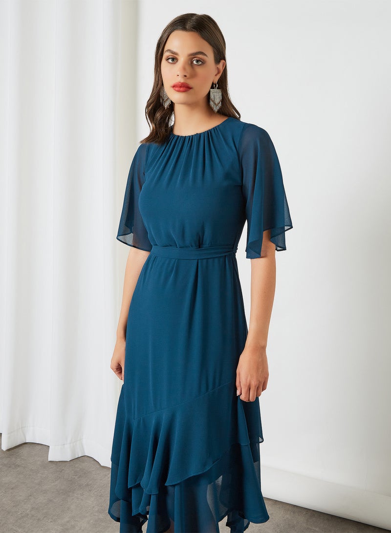 اند فستان بأطراف مكشكشة أزرق تيل - Image 3