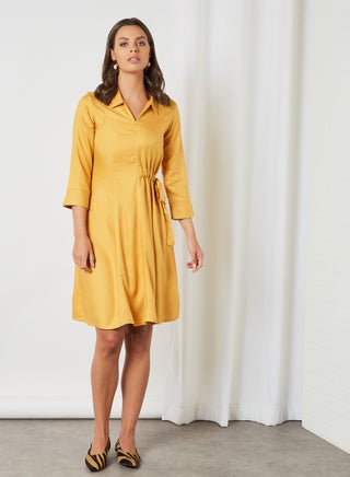 Collar Neck Mini Dress Yellow