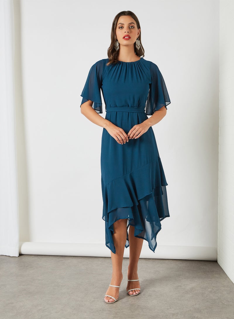 اند فستان بأطراف مكشكشة أزرق تيل - Image 1