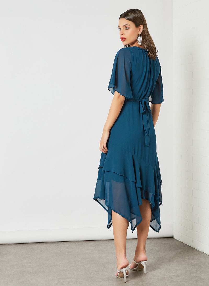 اند فستان بأطراف مكشكشة أزرق تيل - Image 2