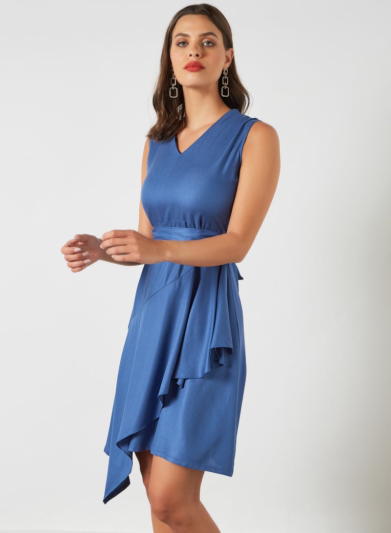 V-Neck Ruffled Dress Blue - v1621106719/N45701720V_1