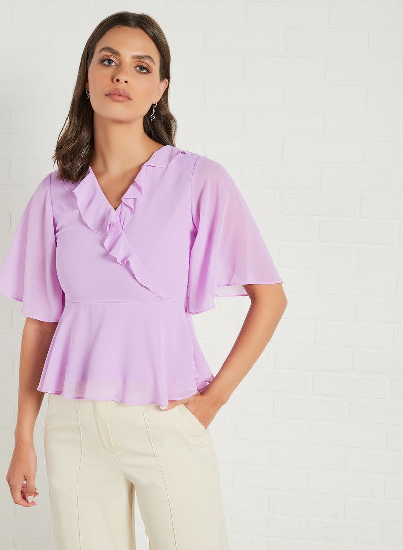 Peplum Hem Frill Blouse Lilac - v1621106722/N45701696V_1