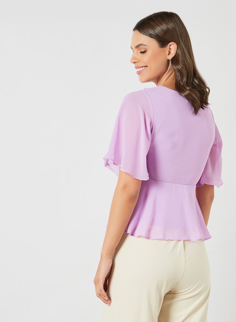 Peplum Hem Frill Blouse Lilac - v1621106722/N45701696V_4