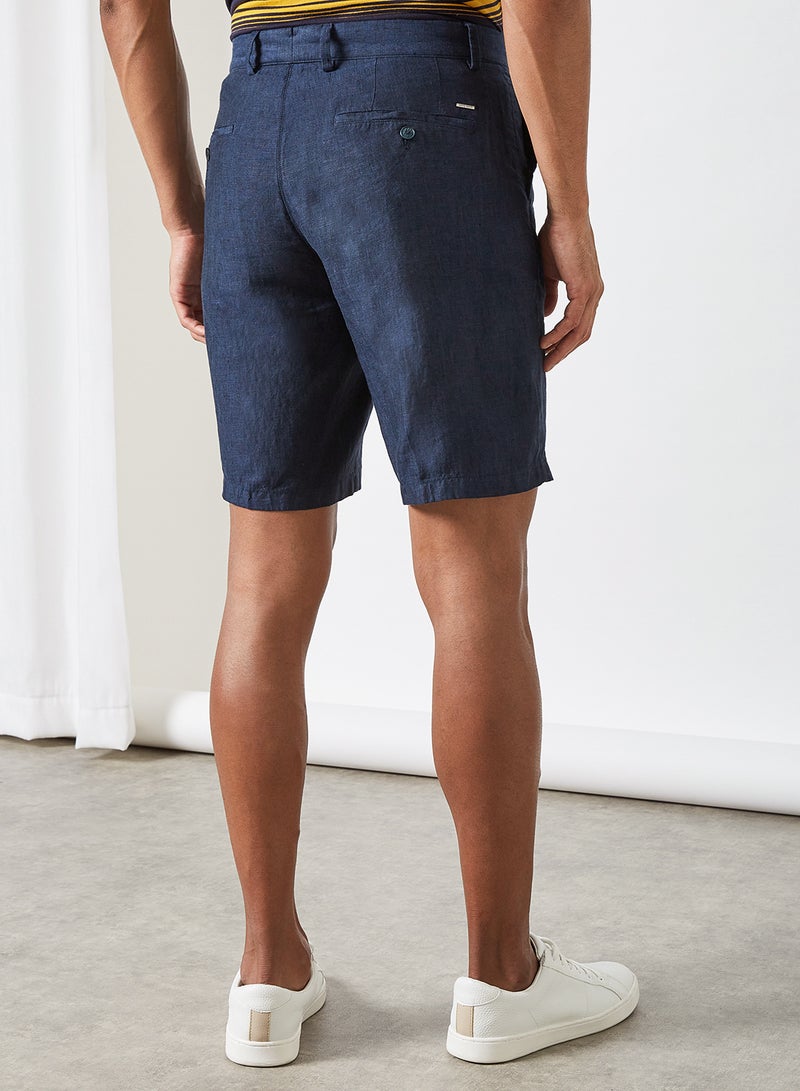 MANGO Linen Bermuda Shorts Navy - Image 2