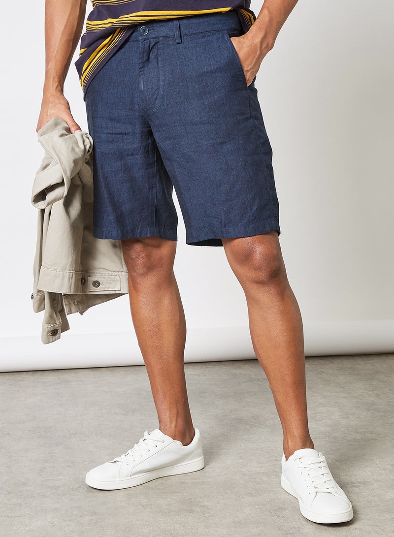 MANGO Linen Bermuda Shorts Navy - Image 1